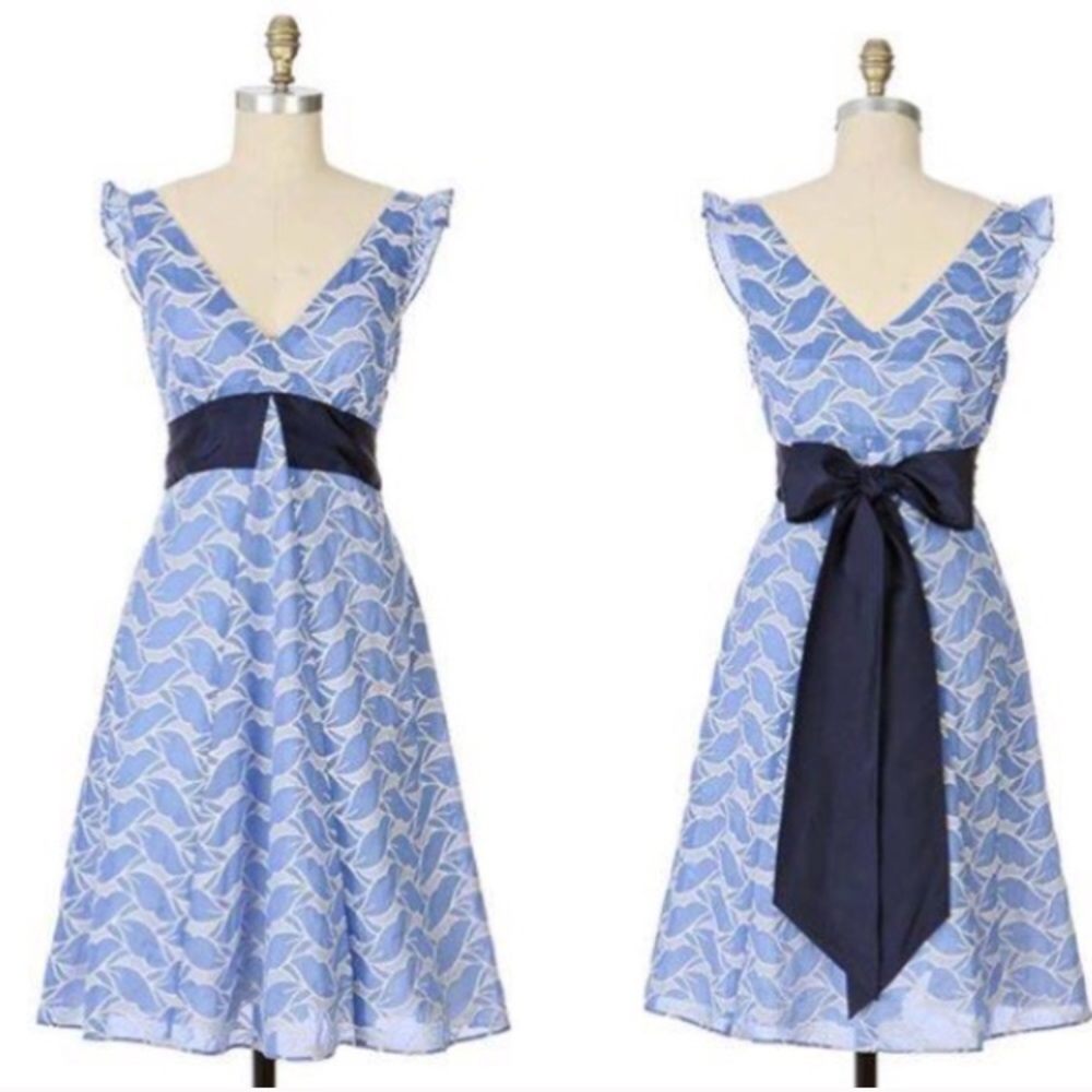 Anthropologie Waterleaf Dress Lithe Blue White 4